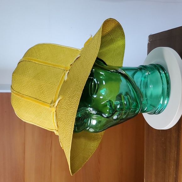 Safari Hat 21" Vintage Bucket Yellow Saffron Handwoven Straw Velvet Ribbon Flex - Picture 1 of 10